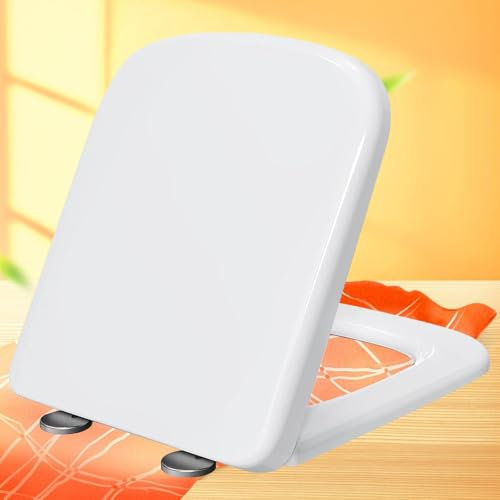 Toilettendeckel mit Absenkautomatik, Wc Sitz Eckig Abnehmbare Klobrille mit Edelstahlbefestigung Toilettensitz für Jede Toilette Geeignet,white-36 * 44cm
