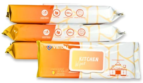 VIETDAI Kitchen Wipes XL - 10'' x 8'' Extra Thick Surface Cleaning Wet Wipes with Lemon Scent, Kitchen Cleaner Easily Wipe Grease and Grime for Microwaves, Stove Top, Counters and Hobs -160 Count