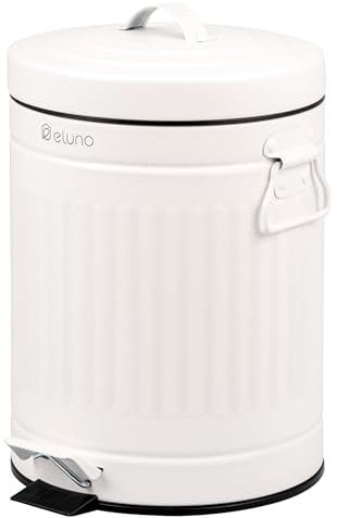 eluno Kosmetikeimer VINTAGE, Treteimer, 5 Liter Fassungsvermögen, mit herausnehmbaren Kunststoffinneneimer, aus Metall (Weiß)