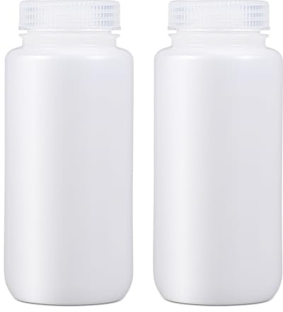 UMETASS Kunststoff-Flasche mit breiter Öffnung, Labor-Reagenzflasche, Versiegelt, Auslaufsicher, Durchscheinend, HDPE-Flasche für Pillenflaschen, Wasserprobenflaschen (2 Stück, 500ml)