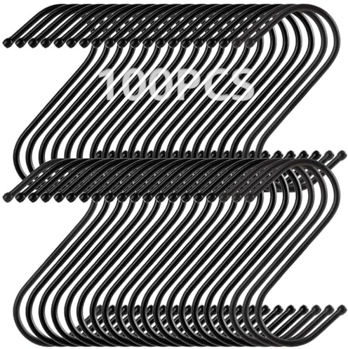 FWEEK 100 Ganchos S Hooks para Colgar Ropa, Ganchos Forma S, Ganchos 9 cm, Gancho Metálico en Ese, Resistente y Duradero