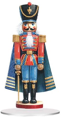 5D DIY Christmas Diamond Art Painting Desktop Kit, Acrylic Special Shaped Tabletop Ornaments for Beginners, Xmas Table Top Diamond Art Crafts for Home Office Decor-Nutcracker