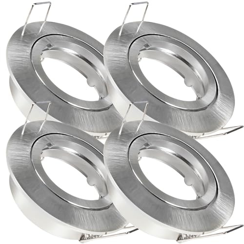 4er Set LED o. Halogen Einbaustrahler Timo für 12V und 230Volt Farbe: Edelstahl gebürstet (ohne Leuchtmittel) inkl. 230Volt GU10 und 12Volt MR16 Fassung. Spot Rund für Lochausschnitte von 68-76 mm.