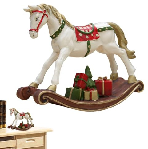 Adornos navideños de caballo balancín – Decoraciones de caballo de Navidad para aficionados | Figura de caballo balancín pintada de resina pintada a color para colgar decoración de mesa