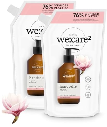 we:care² 2x Handseife Nachfüllbeutel 500ml Magnolie/Sandelholz - Nachhaltige & vegane Flüssigseife ohne Silikone, Parabene & Mikroplastik - Seife Nachfüllbeutel - Flüssigseife Nachfüllbeutel