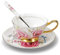 Touch Life Bone China Teacups/Coffee Cups Saucers Sets with Spoons-6.5Oz, Pink Rose Tea Cup Setfor Home or Office and Enjoying Hot Drinks, (White and Pink) with Gift Box
