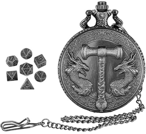Taschenuhr-Dice, Taschenuhr, kleines Würfelset mit Vintage-Taschenuhr-Shell-Hülle | Gothic Rollen spielen Brettspiele Zubehör für Familientreffen