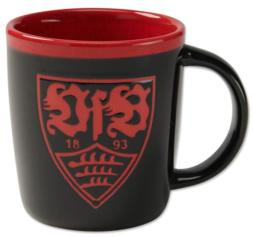 VfB Stuttgart Tasse Schwarz mit Wappen – Offizielle Fan Kaffeetasse 330 ml – Keramik Becher für Kaffee Tee Büro – Fußball Fanartikel Geschenk für Stuttgart Fans