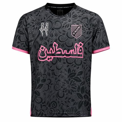 Maillot FC Palestine Homme – Édition Limitée – Sport & Streetwear | Maillot de Foot FC Palestina – Noir et Rose – Lettrage Arabe - Free palestine