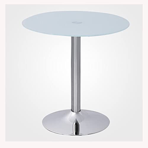 ZXFDMSWJ Table de Salle à Manger Ronde Moderne avec Plateau en Verre et piédestal (70 cm) et Base chromée Blanche, Table de bistrot pour 2 ou 4 Personnes, mobilier de Cuisine Contemporain