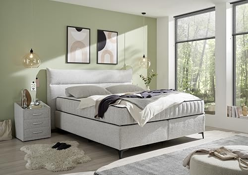 Stella Trading VLIELAND Boxspringbett 180x200 in Dove - Bequemes Doppelbett mit 9-Zonen-Federkern Duo Matratze - 210 x 118 x 214 cm (B/H/T)