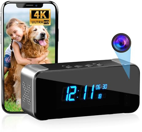 Hidden Camera,Wireless Indoor Security Camera for Nanny/Pet/Baby,WiFi Spy Cam with Alarm Clock & Bluetooth Speaker,4K HD Night Vision & Motion Detection,Local SD, Video Only Home Security Camera