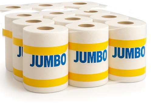 Essuie-tout Rouleau Jumbo 2 Plis – Pack de 12 Rouleaux Super Absorbants – 150 Feuilles/Rouleau – Essuie-tout Professionnel Épais et Résistant pour Cuisine, Atelier, Bureau