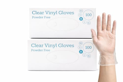 1ABOVE 200 Clear Vinyl Disposable Gloves | Latex | Powder Free | Use For Food, Safety, Cleaning, etc…(MEDIUM)