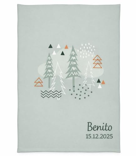 Wolimbo Babydecke - 75x100cm - Motiv Forest - personalisierbar - Krabbeldecke mit Wunsch Name/Motiv - Kinderdecke - Geschenk zur Taufe, Geburt, Geburtstag