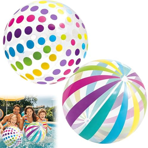 2 Stück Wasserball Aufblasbar, Bunt Gestreifter und Gepunkteter Wasserbälle, Kinder Erwachsene Transparenter Strandball, Wasserspielzeug Ball für den Strand, Party, pool und Outdoor-Aktivitäten(40cm)