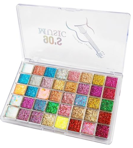 40 Farben Glitzer Lidschatten Palette Gel, für Gesicht Körper Festival | Eyeshadow Palette Bunt, für Halloween Schminke,Karneval Make up Glitter, Schminkpalette für Erwachsener Kinder Tanz
