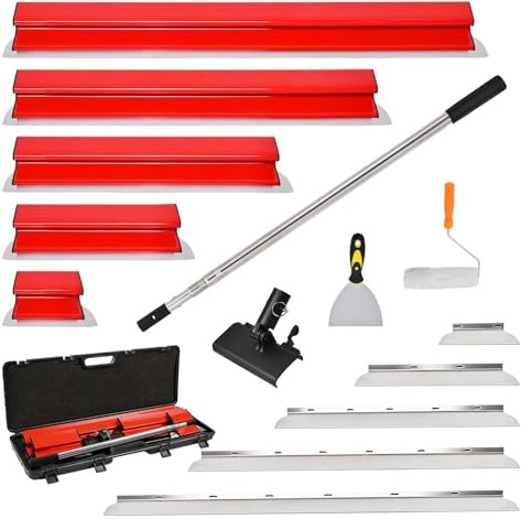 Flächenspachtel Set, (20,40,60,80,100cm) Spachtel Werkzeug Und 86cm-207cmTeleskopstange Mit Adapter, Multifunktionales Glättungsspatel-Kit Für Professionelle Trockenbaus, Verputzer(Rot)