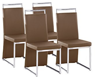CAVADORE Esszimmerstuhl 4-er Set SCARLETT / 4x Stühle in modernem Design mit Griff und langem Rückenteil / Bezug Lederimitat Cappuccino / Gestell verchromt / 58 x 45 x 100 cm (T x B x H)
