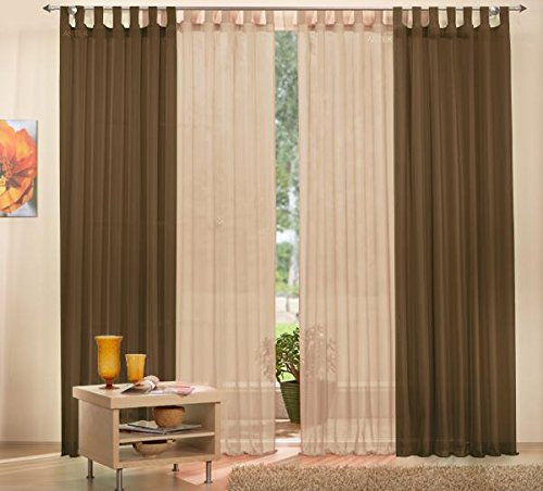 Gardinen Set, 2 x Schlaufenschal Voile, transparent, 245x140, Braun, 2 x Schlaufenschal Voile, transparent, 245x140, Sand, 6100061000
