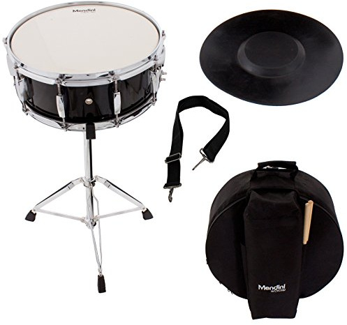 Mendini 14 x 5.5 inches Snare Drum Set, Marching School Band Student Beginner Practice Snare Drum With Gig Bag, Sticks, Stand and Practice Pad Kit (Black)