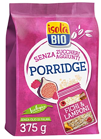Isola Bio Porridge Biologico Fichi e Lamponi, Senza Zuccheri Aggiunti, Ricco di Fibre e Proteine, 100% Ingredienti Naturali, per Vegani e Vegetariani, 375 gr