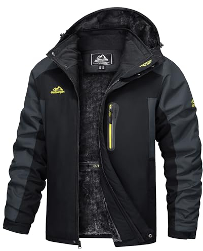 TACVASEN Veste Polaire Homme Chaude Hiver Manteau Épais D'extérieur Imperméable de Ski Thermique Chasse Blouson de Randonnée Noir