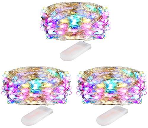 Coloured Fairy Lights CR2450 Battery Operated, 3Pack 3M 30LED Waterproof Copper Wire Fairy String Lights for Indoor Outdoor Lighting, Christmas, Party, Wedding, Bedroom, Jars Bottle Decor(Multicolor)