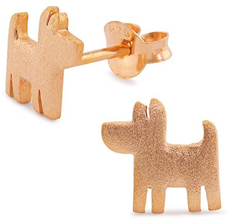 Monkimau Damen Ohrringe Hund Ohrstecker aus 925 Sterling Silver echt Silber mit 18K rose Gold plattiert