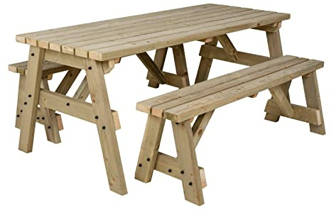 Arbor Garden Solutions 10 Seat Wooden picnic table and benches set, Victoria compact patio furniture (8ft, Light Green (Natural))