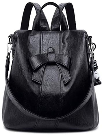 AINUOEY Damen Rucksack Taschen Frauen Elegant Tasche Stadtrucksack Rucksackhandtasche Vintage PU-Leder 76675 1-teilig set Schwarz