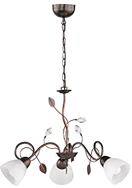 3-flammige Florentiner Pendelleuchte in Rostoptik mit Glasschirmen Weiß Ø 70cm