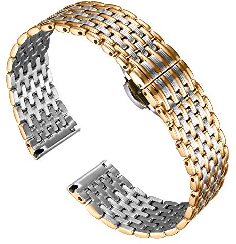 BINLUN Cinturino per Orologio in Acciaio Inossidabile Maglie Ultra Sottili Cinturini Leggero per Orologio Braccialetti di Ricambio Lucidati per Uomo Donna(16mm Argento e Oro)