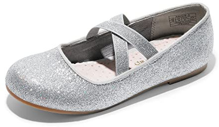 DREAM PAIRS Mädchen Mary Jane Strap Flache Schuhe Ballerinas Prinzessin Schuhe Flache Schulschuhe,Size 36,Silber,Angie-2