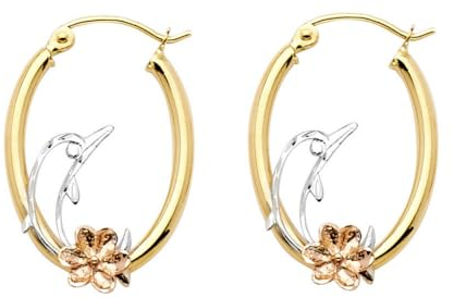 14 Karat Gelbgold, Weißgold und Rotgold, kleines F-Ohr mit Liebesherz, Delfin, 15 x 23 mm, Schmuck, Geschenke für Frauen
