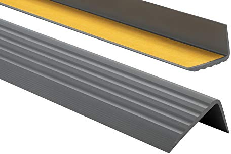 ProfiPVC Perfil de PVC autoadhesivo de borde para escaleras 41mm x 25mm en Forma de L, Tiras antideslizantes para peldaños, Esquina para cantos - Cantonera Protector, 90cm, Antracita