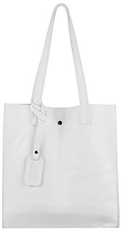 ITALYSHOP24.COM Damen Leder Tasche Set 2in1 Shopper Schultertasche HOBO Bag Umhängetasche Schmucktasche DIN-A4 Weiß