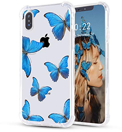 LuGeKe Blue Butterfly Clear Case for iPhone Xs Max, 6.5'' Cute Blue Butterfly Case Shockproof Bumper Cover for Apple iPhone XS Max with Design,Personalized Phone Cases