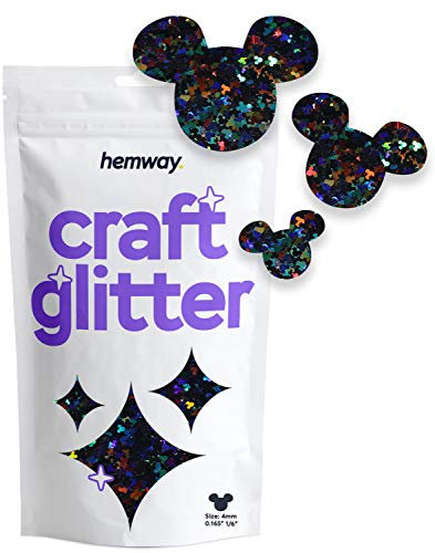 Hemway Craft Glitter - Mickey Mouse Shaped 50g Black Holographic | Metallic Sequin for Resin & Epoxy Crafts | Supplies for Tumblers, Cards, Jewellery, Candle, Hair, Face, Body & Nail Art