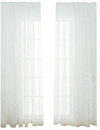 Sheer Rideaux Pare- Soleil Fenêtre Dépistage Fenêtre Traitement Tige Poche Tulle Voile Silver Star Foil Imprimer Drapé Panneau pour Les Ensembles de Patio Porte