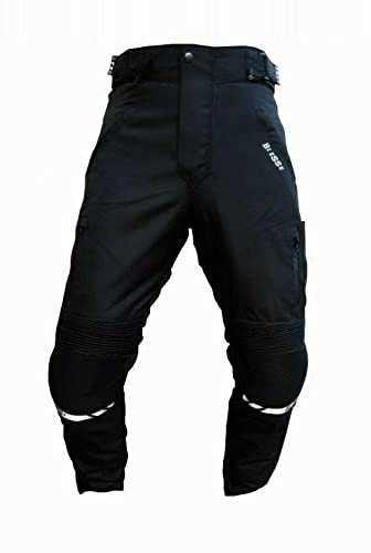 BI ESSE - Pantaloni Moto Uomo in Cordura Tessuto Nero Moto Impermeabile Antivento con Protezioni Fianchi, Ginocchio, Rimovibili