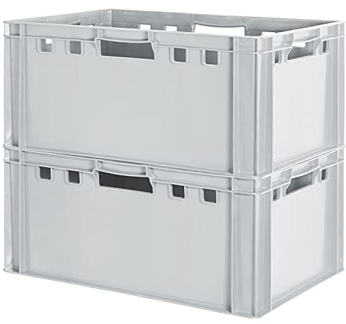 2 Stück E3 Fleischkiste Kiste Eurobox Lebensmittelecht Metzgerkiste Box Aufbewahrungsbox Kunststoff Wanne Plastik Stapelbar Lagerkiste 60 x 40 Grau Kingpower