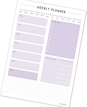 PICTALOO Wochenplaner To Do Block inkl. Aktivitätstracker und Notizen, Weekly Planner A5 mit 50 Blatt ohne Datum, praktischer Terminplaner und To-Do Liste, Tagesplaner, Aufgabenplaner, Organizer
