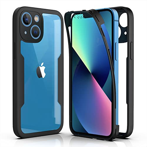 AICEK Compatible with Apple iPhone 13 Mini Case, 360 Degree Full Body Cover for iPhone 13 Mini TPU Bumper Case Built-in Screen Protector Shockproof Cover Black
