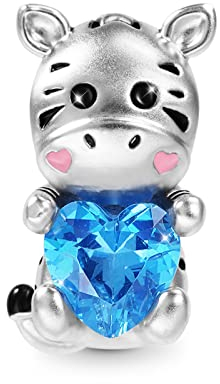 GNOCE Umarmt Herz Edelstein Charm Sterling Silber Tierperle Schmuck Für Frauen Mädchen Tochter Fit Schlangenkette Armbänder/Halskette (Zebra)