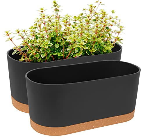 QCQHDU Lot de 2 jardinières avec Trous de Drainage et Soucoupe pour intérieur et extérieur, Style Moderne Gris foncé 40,6 x 17,8 cm…