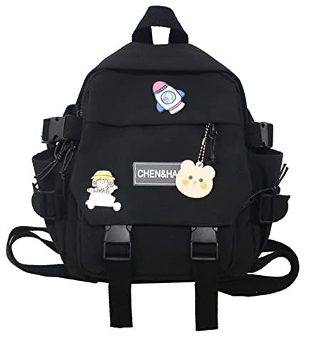 GDYJP Süße Mini -Rucksäcke mit Pins ästhetischen Mini -Rucksack for Teenager Kawaii Kleiner Rucksack (Color : Black, Size : One Size)