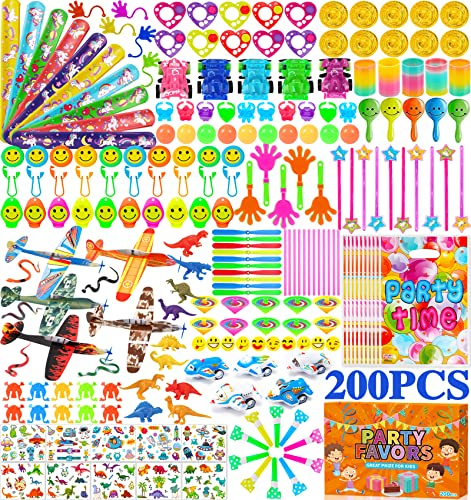 Amzeeniu Assortiment de Jouets,200PCS Party Favors Cadeau d'anniversaire pour enfants,School Award Petits jouets Pinata Fillers Cadeau de Classe mit spirales arc-en-ciel,Toupie,Tatouage Enfant