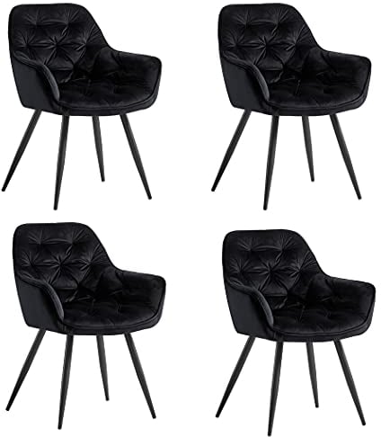 JYMTOM Esszimmerstühle mit dickem Samtstoff gepolsterter Sitz, Metallbeinen, Armlehnen und Rückenlehne Eckstuhl für Lounge Wohnzimmer(schwarz,4)