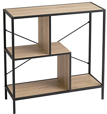 LOLAhome Estantería geométrica con 3 estantes de Madera Natural Clara y Metal de 80x30x80 cm